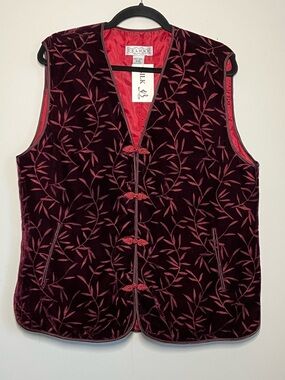 Deluxe 100% Silk Velvet Asian Style Vest Frog Buttons Bamboo Pattern Women's XXL